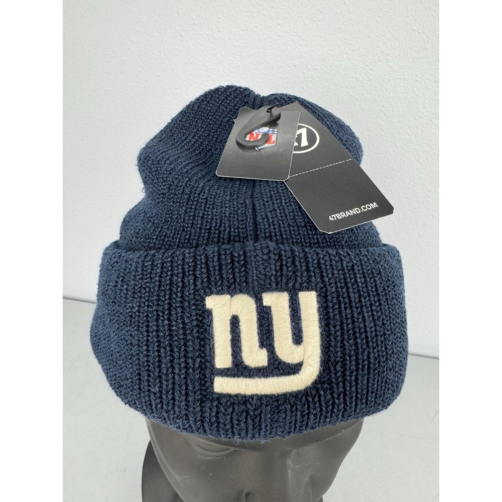 New York Giants '47 Brand Cuff Knit Beanie Hat Cap Navy Blue Ribbed Logo NFL NWT - Picture 2 of 7